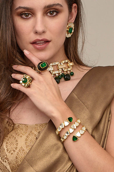 Isharya Inayat Green Hyrdo & Mirror Statement Cuff fashion jewellery online shopping melange singapore indian designer wear