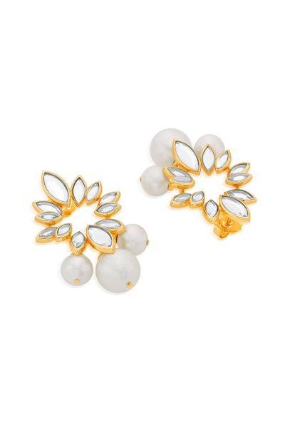 Modern Maharani Marquise Mirror Pearl Earrings