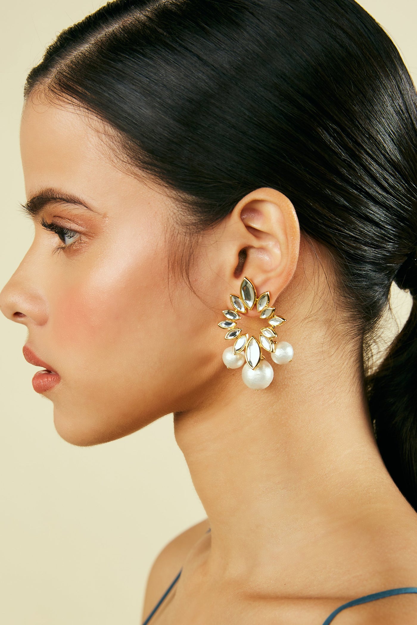 Modern Maharani Marquise Mirror Pearl Earrings