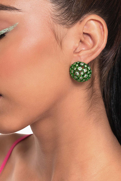 Isharya Parakeet Green Mesh Stud Earrings In Colored Plating fashion imitation jewellery online shopping melange singapore indian designer wear