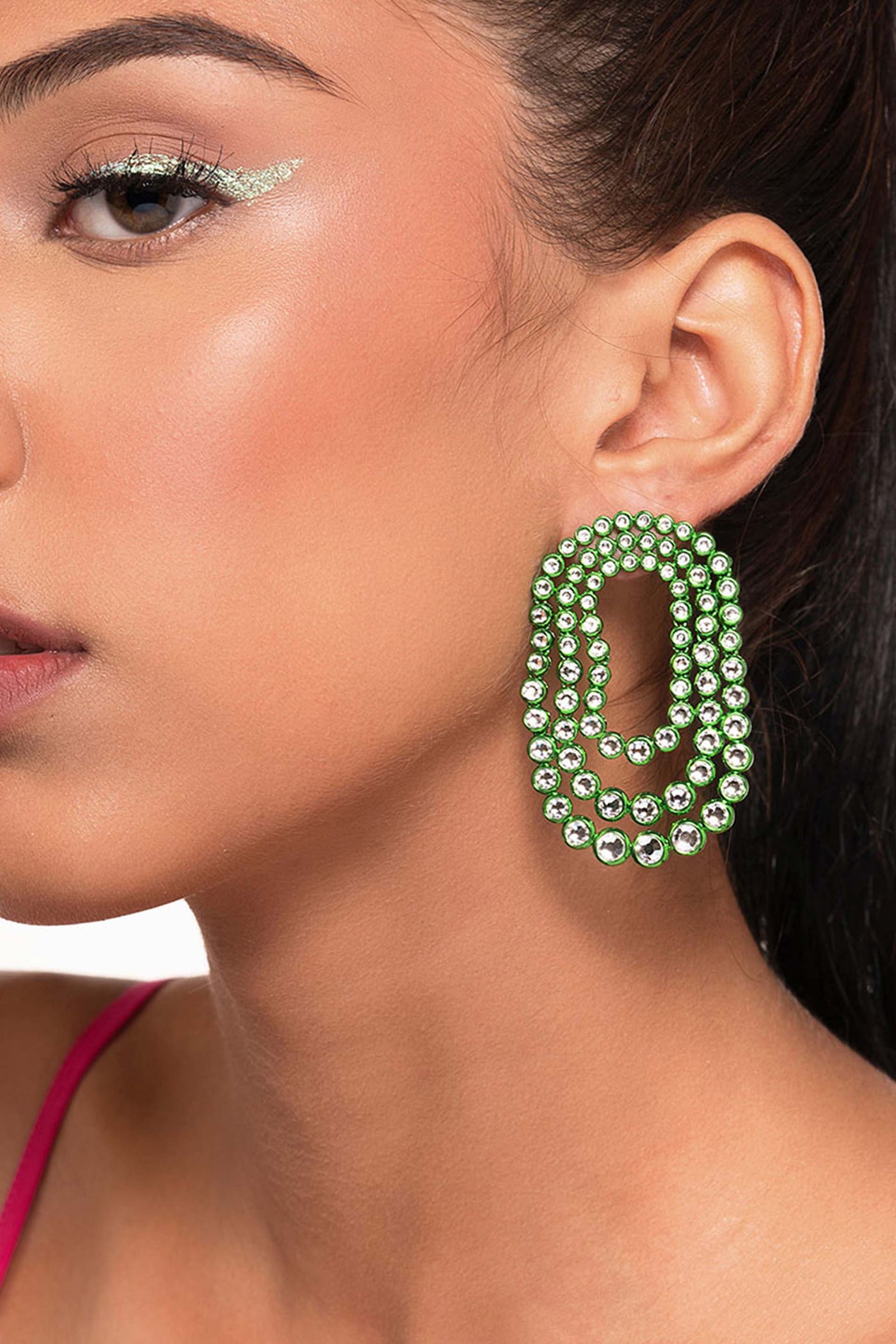 Isharya Parakeet Green Tri Layered Earrings In Colored Plating fashion jewellery online shopping melange singapore indian designer wear
