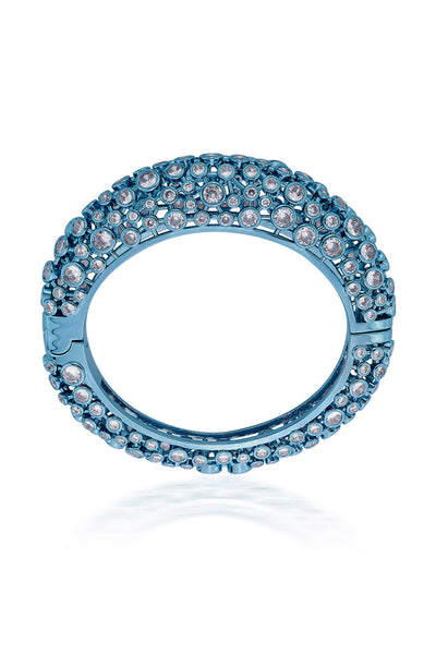isharya Aqua Blue Oval Hinge Bangle In Colored Plating fashion jewellery online shopping melange singapore indian designer wear