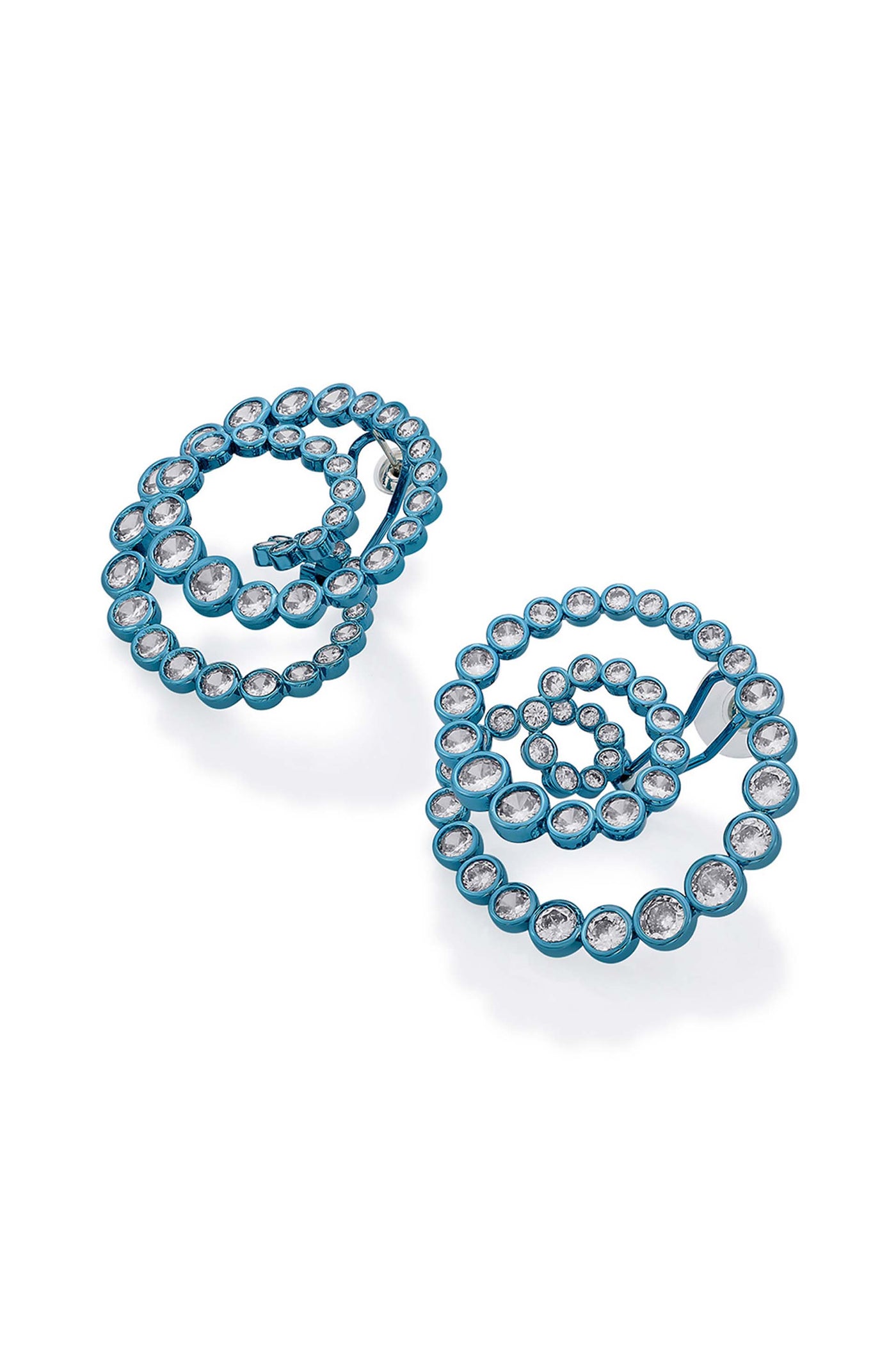 Isharya Aqua Blue Statement Swirl Hoop Earrings In Colored Plating fashion jewellery online shopping melange singapore indian designer wear