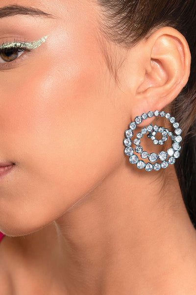 Isharya Aqua Blue Statement Swirl Hoop Earrings In Colored Plating fashion jewellery online shopping melange singapore indian designer wear