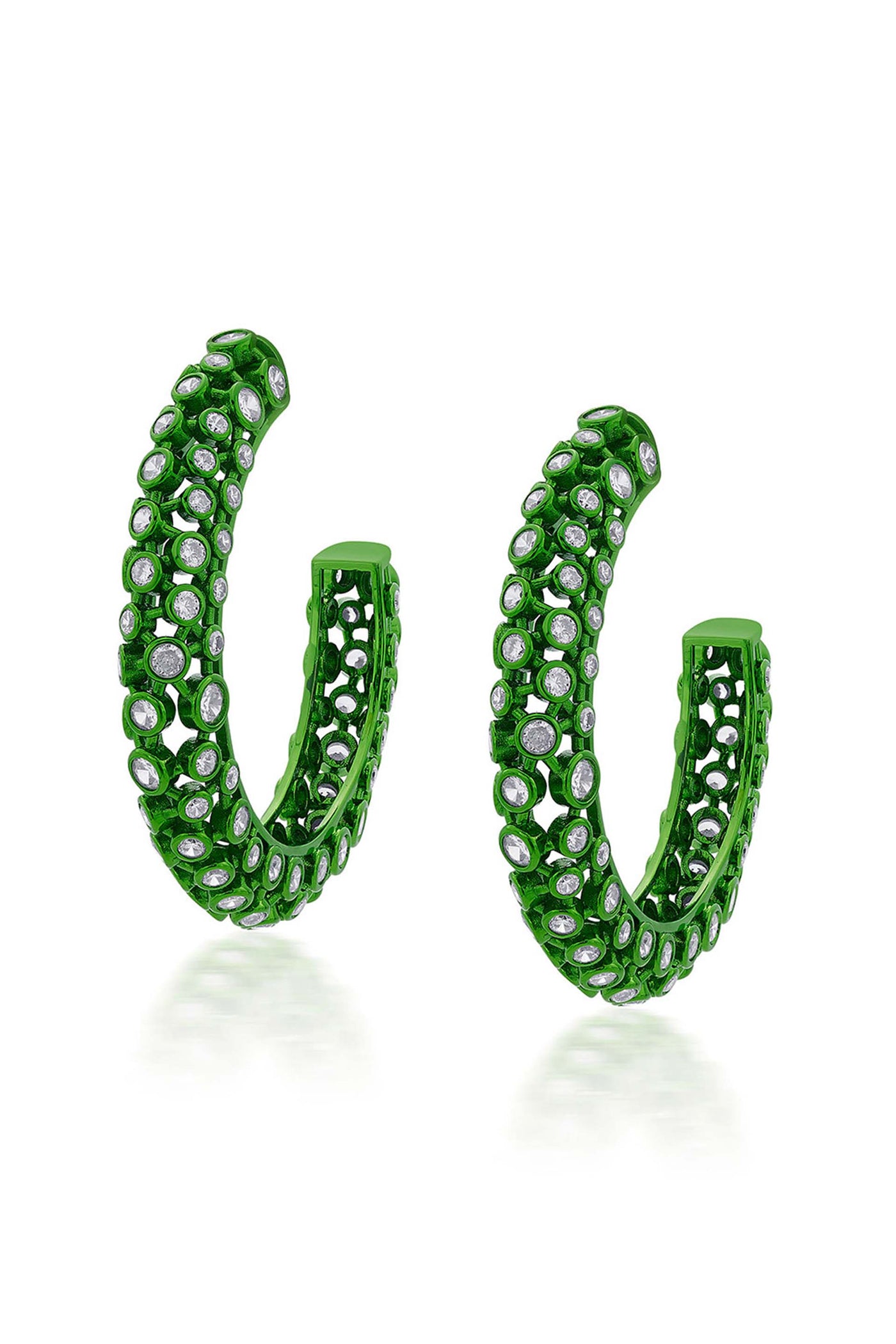 Isharya Parakeet Green Mesh Earrings In Colored Plating fashion jewellery online shopping melange singapore indian designer wear