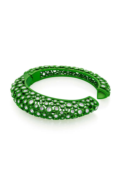 Isharya Parakeet Green Oval Hinge Bangle In Colored Plating fashion jewellery online shopping melange singapore indian designer wear