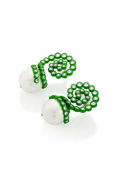 Isharya Parakeet Green Pearl Drop Earrings In Colored Plating fashion jewellery online shopping melange singapore indian designer wear
