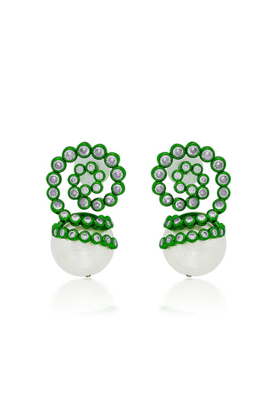Isharya Parakeet Green Pearl Drop Earrings In Colored Plating fashion jewellery online shopping melange singapore indian designer wear