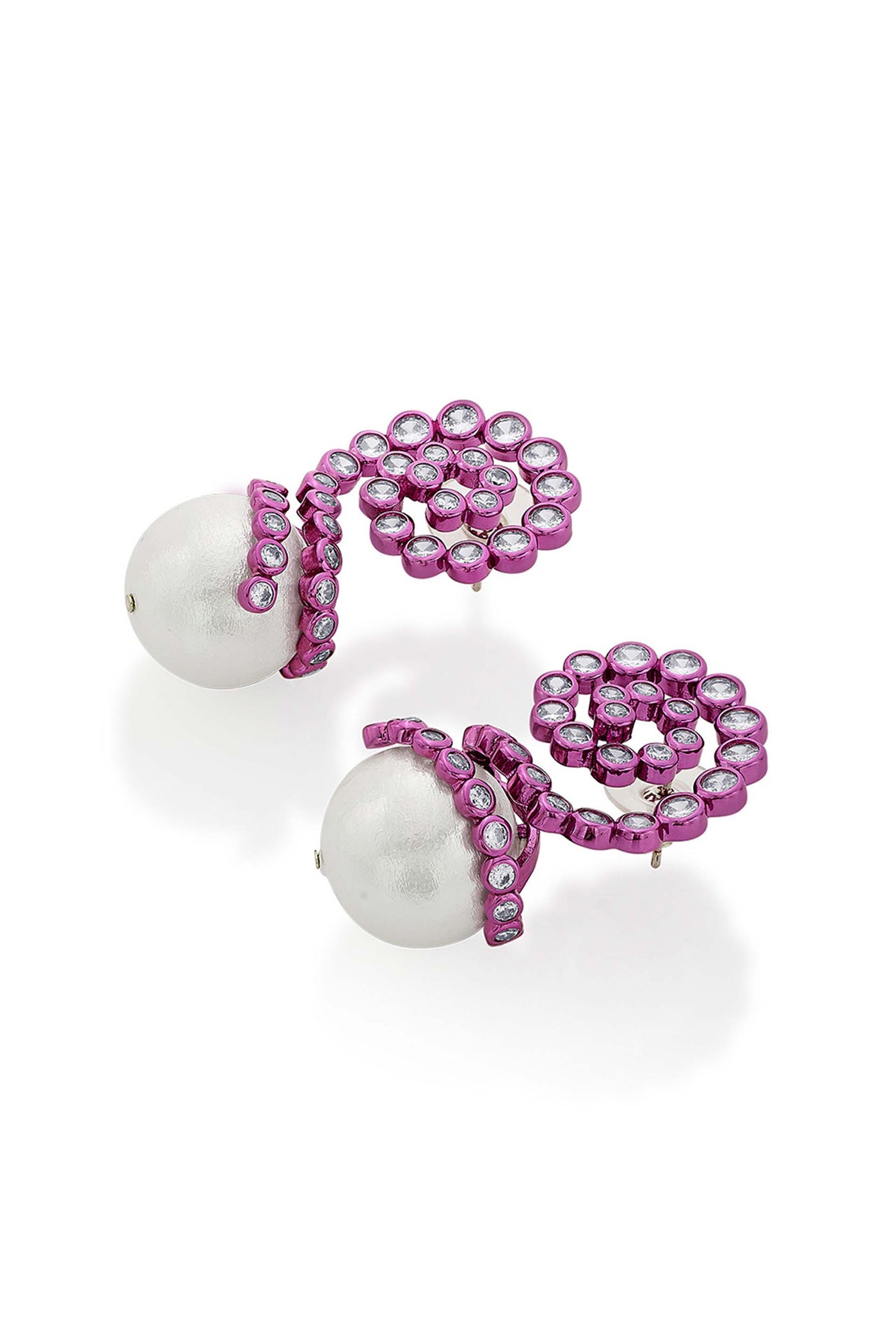 Isharya Rani Pink Pearl Drop Earrings In Colored Plating fashion jewellery online shopping melange singapore indian designer wear
