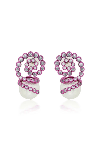 Isharya Rani Pink Pearl Drop Earrings In Colored Plating fashion jewellery online shopping melange singapore indian designer wear