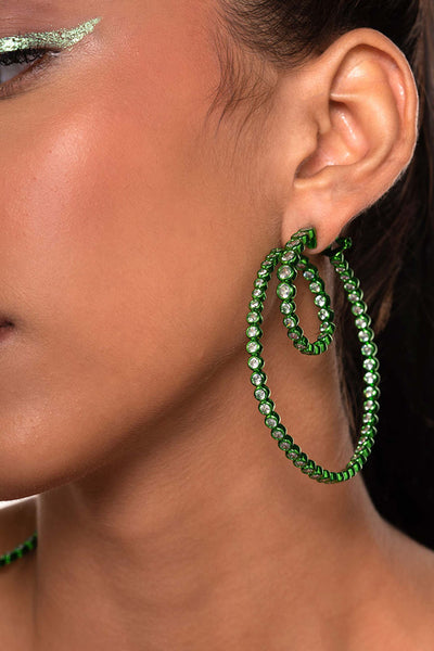 Isharya Parakeet Green Swirl Hoop Earrings In Colored Plating fashion jewellery online shopping melange singapore indian designer wear