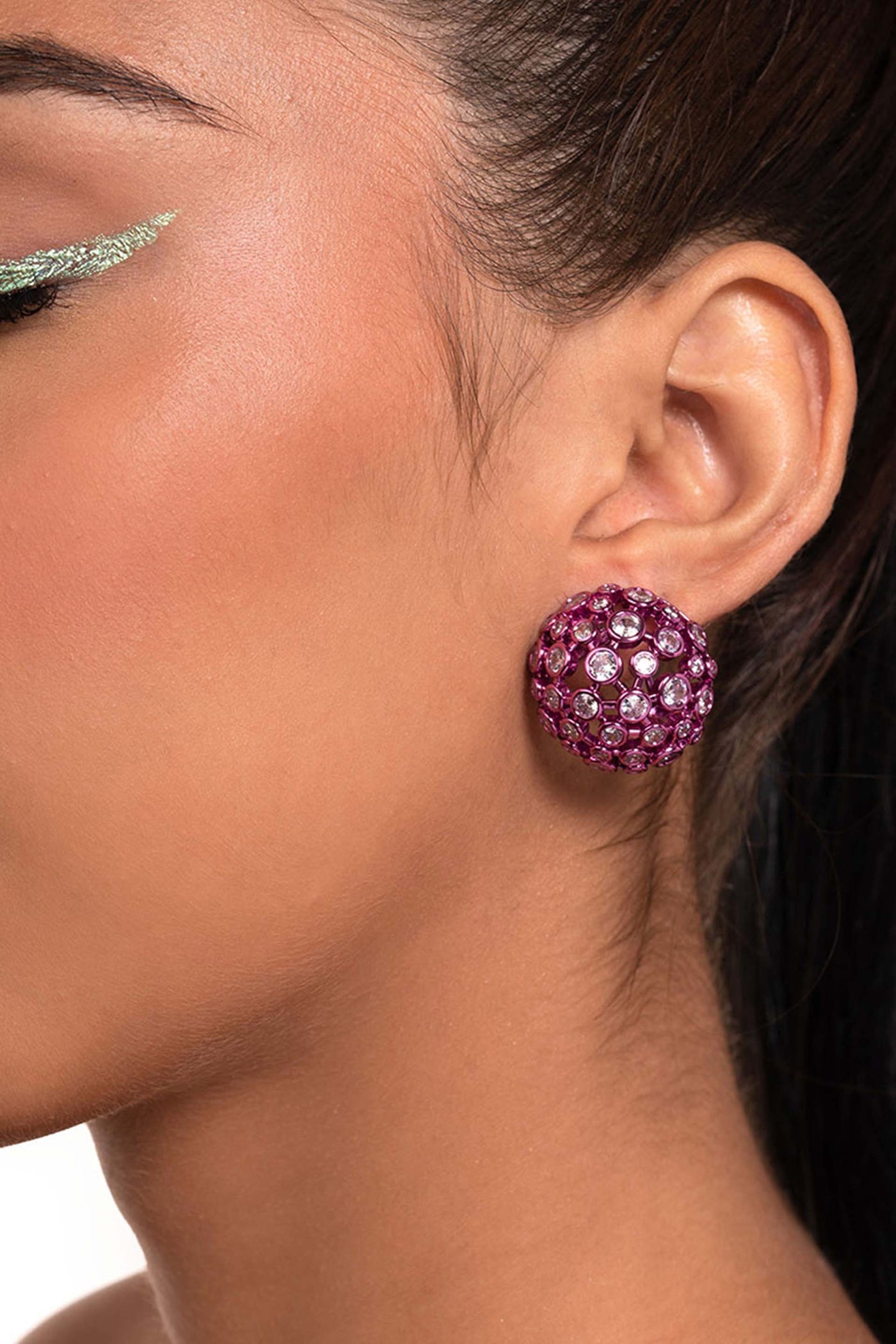 Isharya Rani Pink Mesh Stud Earrings In Colored Plating fashion jewellery online shopping melange singapore indian designer wear