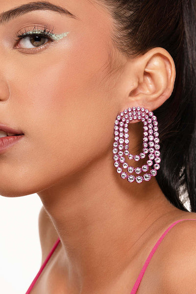 Isharya Rani Pink Tri Layered Earrings In Colored Plating fashion jewellery online shopping melange singapore indian designer wear