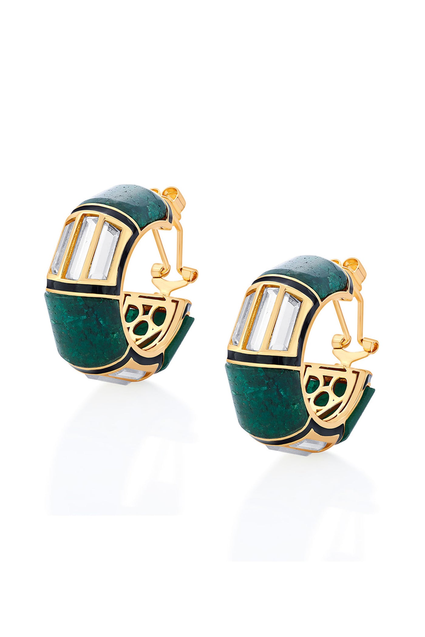 Isharya Razia Green Quartz Mirror Hoop Earrings fashion jewellery indian designer fashion online shopping melange singapore