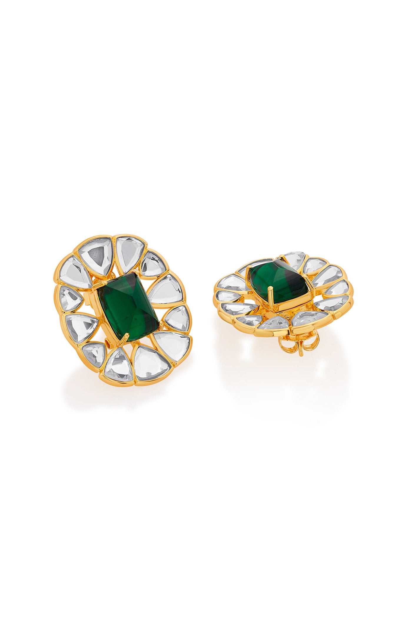 Isharya Ruhaniyat Mirror & Hydro Emerald Studs green gold fashion jewellery online shopping melange singapore indian designer wear