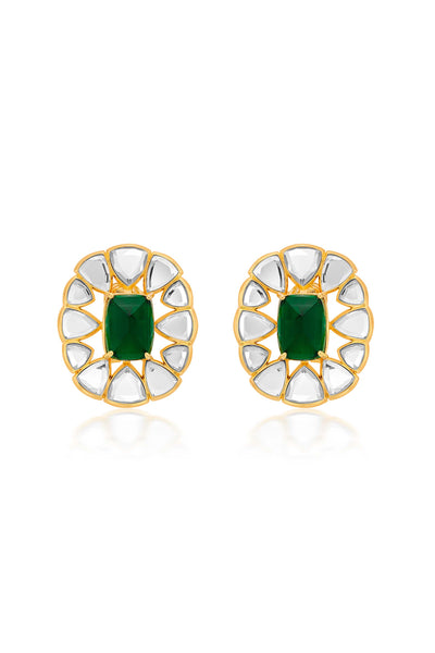 Isharya Ruhaniyat Mirror & Hydro Emerald Studs green gold fashion jewellery online shopping melange singapore indian designer wear