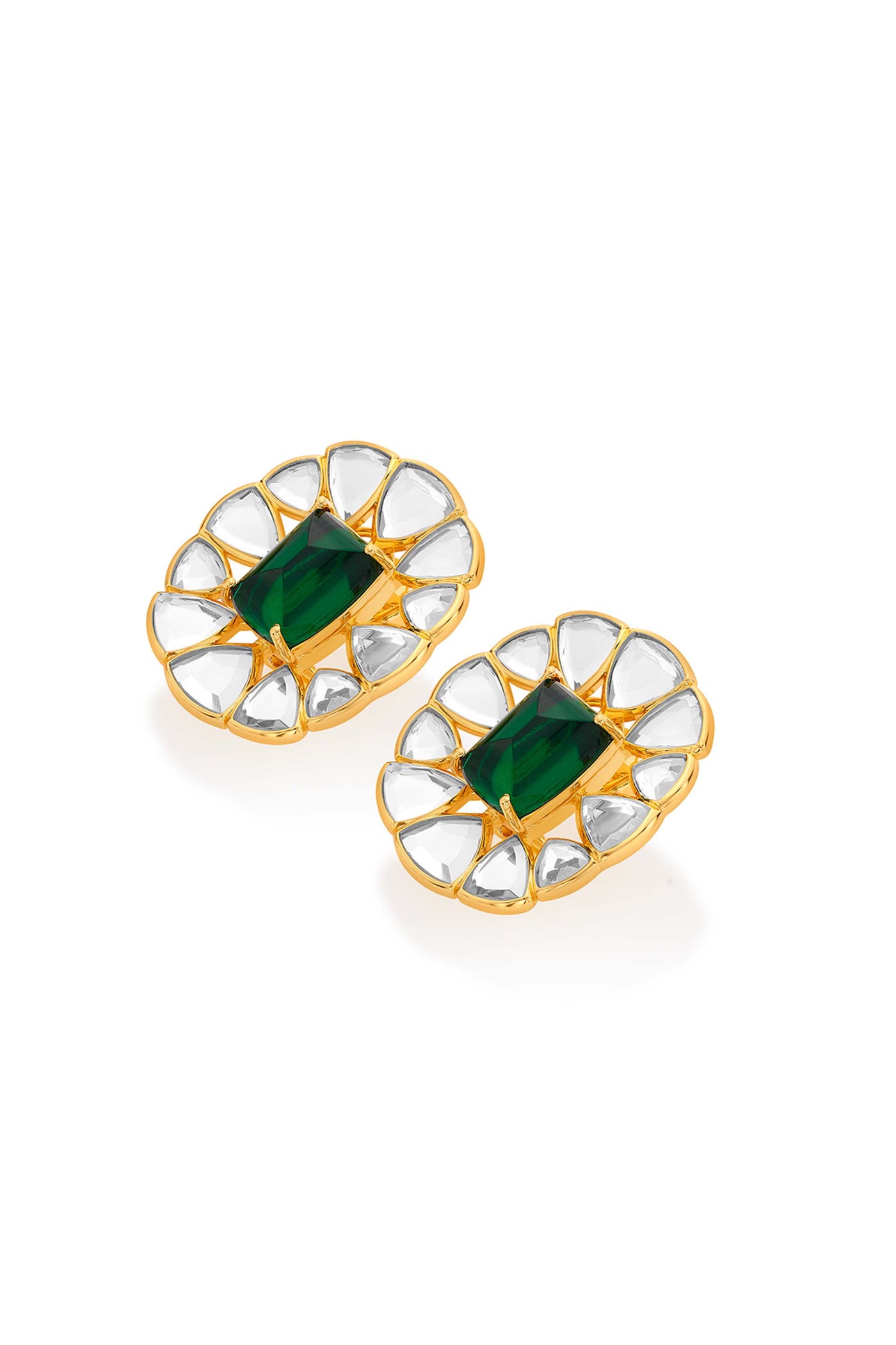 Isharya Ruhaniyat Mirror & Hydro Emerald Studs green gold fashion jewellery online shopping melange singapore indian designer wear