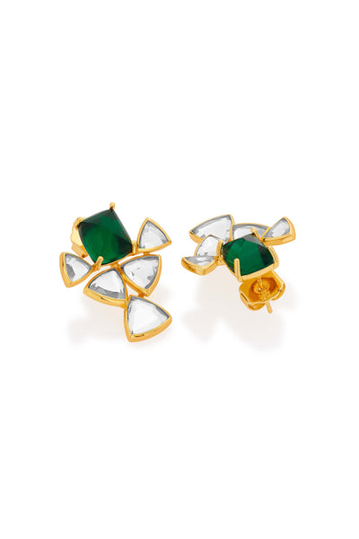 Isharya Shiza Mirror & Hydro Emerald Geometric Earrings green gold fashion jewellery online shopping melange singapore indian designer wear