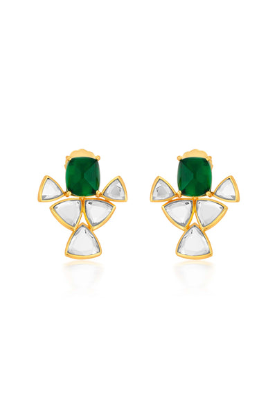 Isharya Shiza Mirror & Hydro Emerald Geometric Earrings green gold fashion jewellery online shopping melange singapore indian designer wear