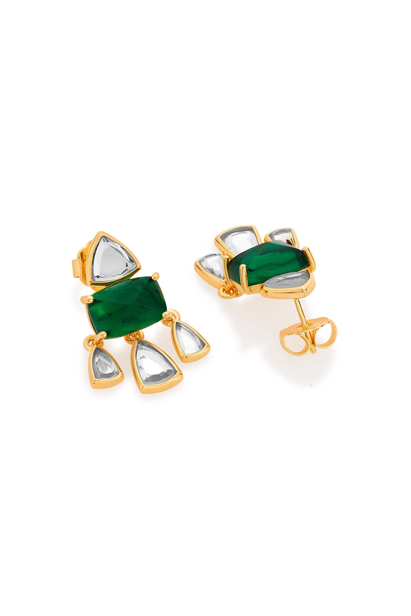 Isharya Shiza Mirror & Hydro Emerald Statement Studs green gold fashion jewellery online shopping melange singapore indian designer wear