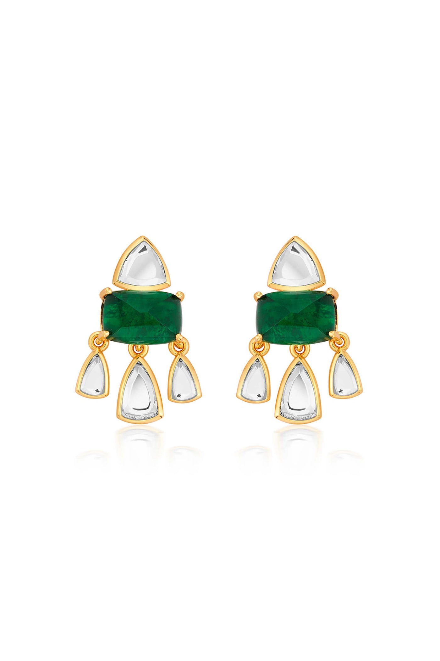 Isharya Shiza Mirror & Hydro Emerald Statement Studs green gold fashion jewellery online shopping melange singapore indian designer wear