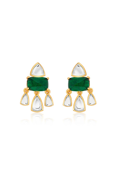 Isharya Shiza Mirror & Hydro Emerald Statement Studs green gold fashion jewellery online shopping melange singapore indian designer wear