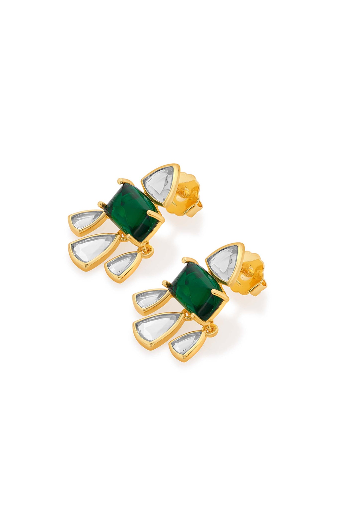 Isharya Shiza Mirror & Hydro Emerald Statement Studs green gold fashion jewellery online shopping melange singapore indian designer wear