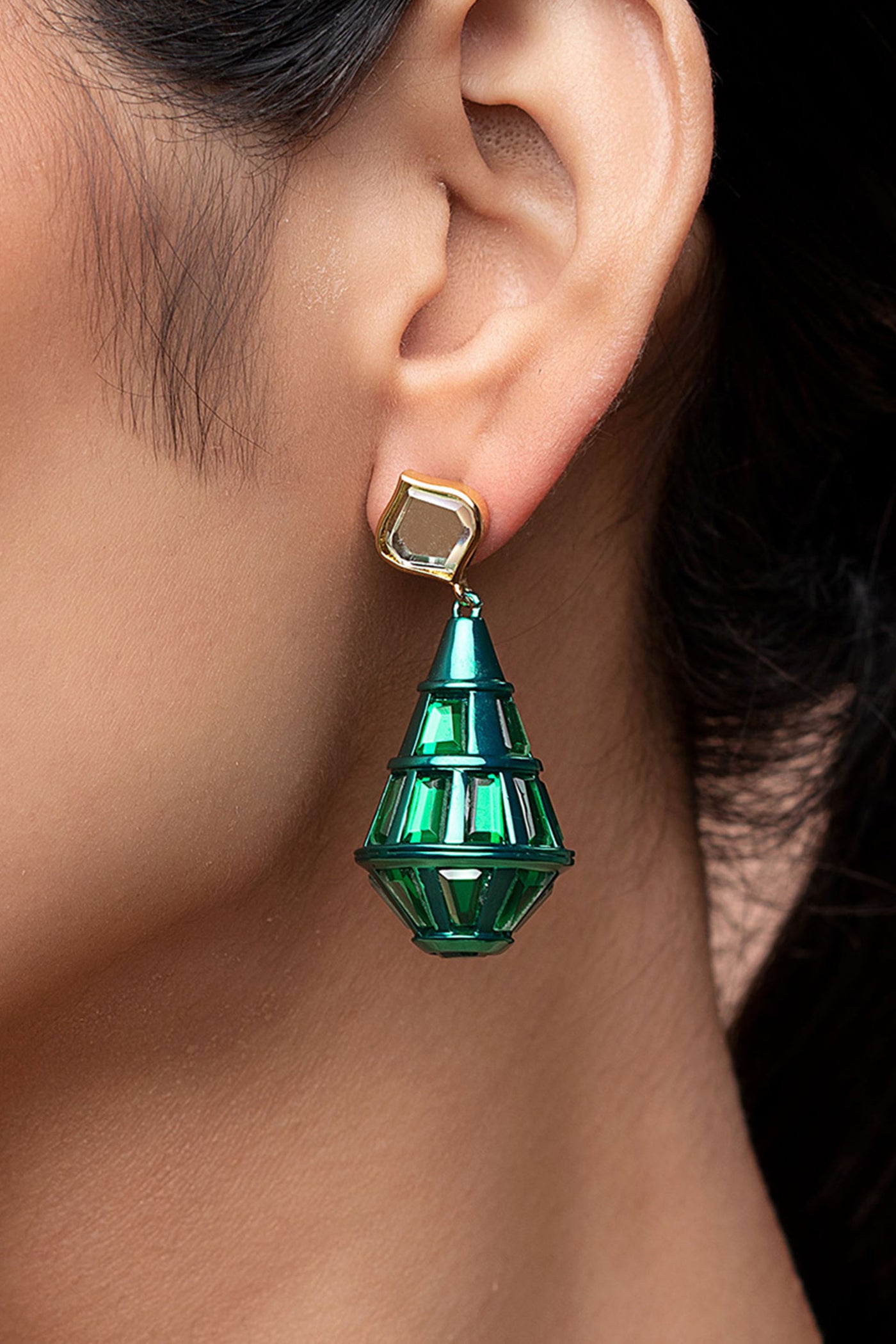 Isharya Sultana Green Mirror Drop Earrings fashion jewellery indian designer fashion online shopping melange singapore