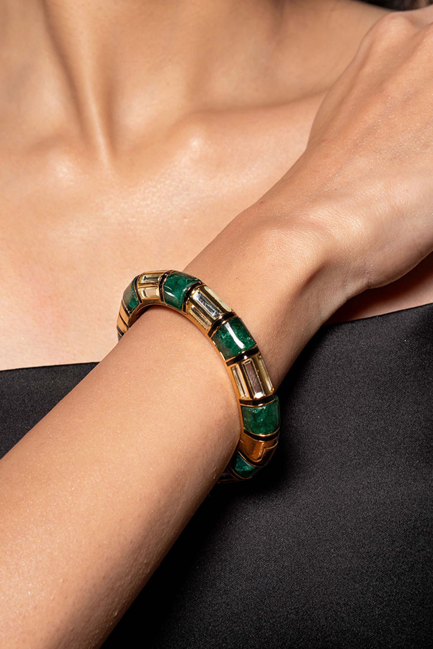 Isharya Sultana Green Quartz Bangle green fashion jewellery indian designer fashion online shopping melange singapore