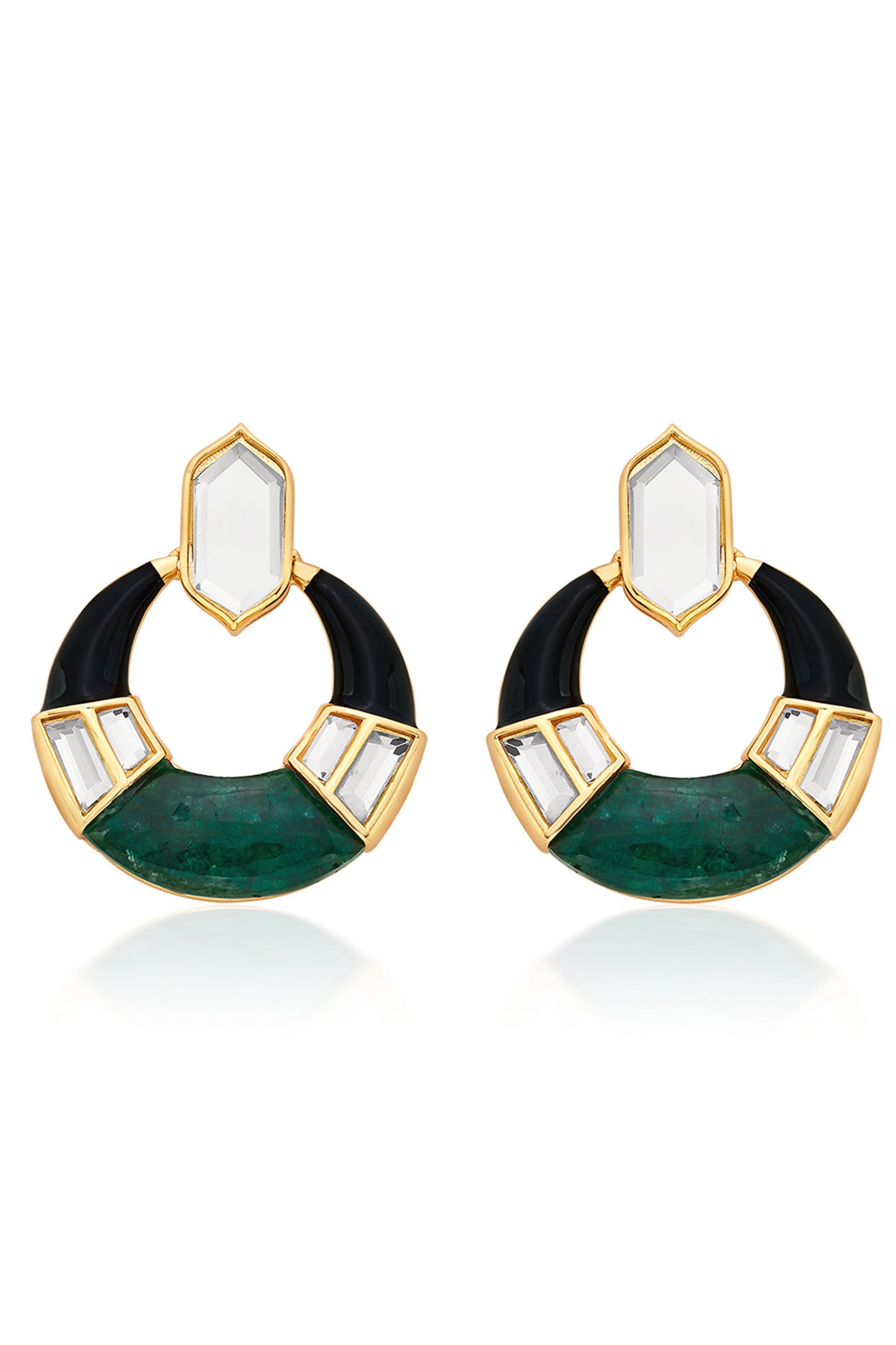 Isharya Sultana Green Quartz Mirror Hoop Earrings fashion jewellery indian designer fashion online shopping melange singapore