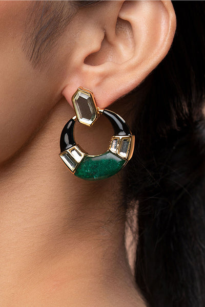 Isharya Sultana Green Quartz Mirror Hoop Earrings fashion jewellery indian designer fashion online shopping melange singapore