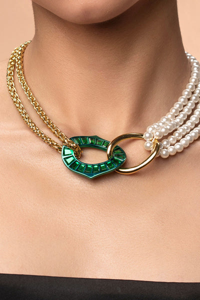 Isharya Sultana green mirror & pearl necklace fashion jewellery indian designer fashion online shopping melange singapore