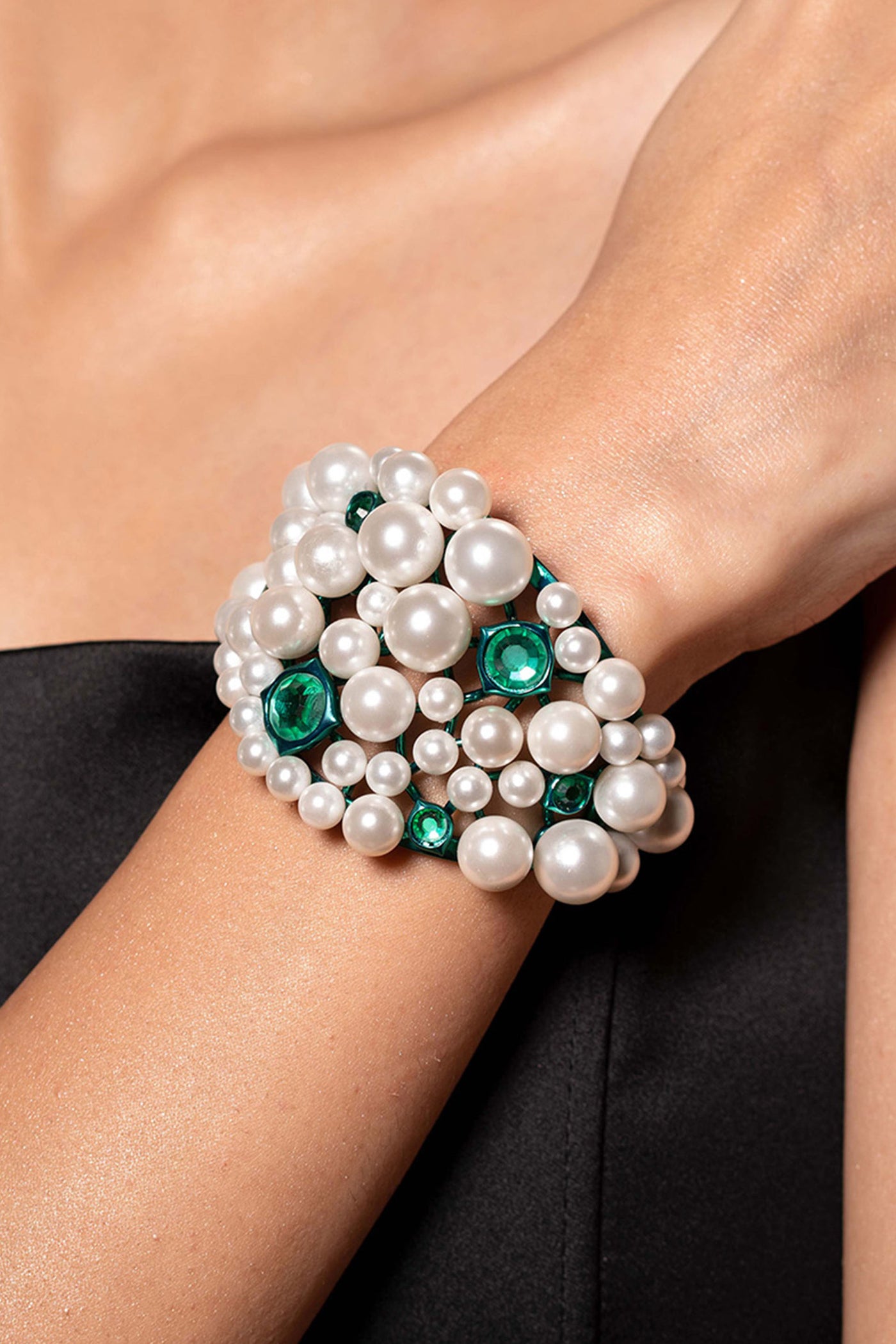 Isharya Zeenat Green Quartz Pearl Cuff fashion jewellery indian designer fashion online shopping melange singapore