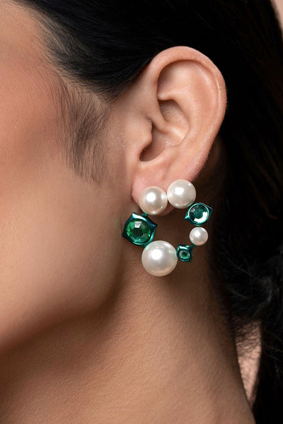 Isharya Zeenat Green Quartz Pearl Earrings fashion jewellery indian designer fashion online shopping melange singapore