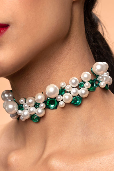 Isharya Zeenat Green Quartz Pearl Necklace fashion jewellery indian designer fashion online shopping melange singapore