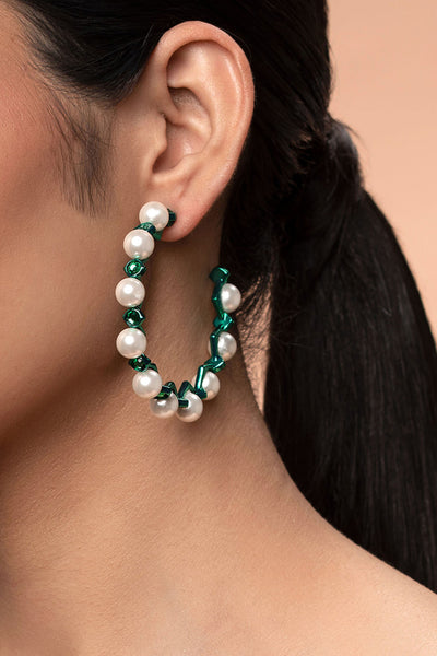 Isharya Zeenat Green Quartz Statement Hoop Earrings fashion jewellery indian designer fashion online shopping melange singapore
