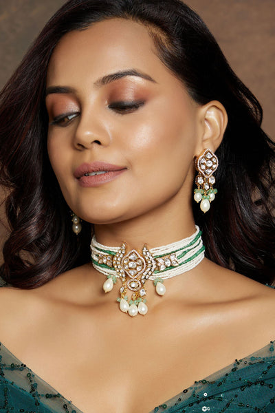 Joules by Radhika Elegant White & Green Necklace Set jewellery indian designer wear online shopping melange singapore