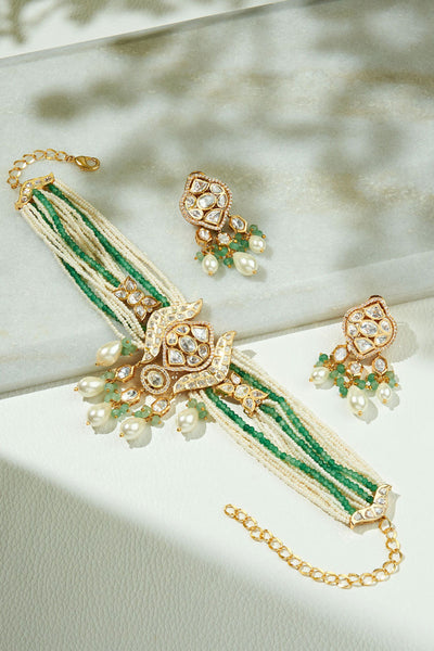 Joules by Radhika Elegant White & Green Necklace Set jewellery indian designer wear online shopping melange singapore