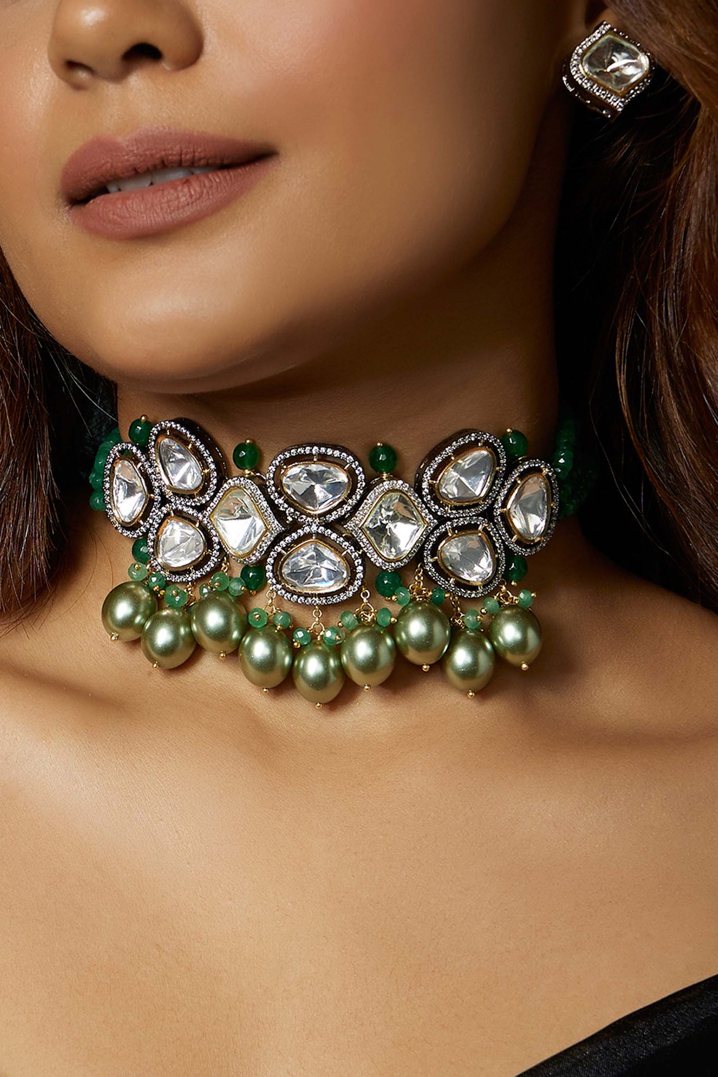 Joules By Radhika Green Antique Polki Necklace Set Online Shopping Melange Singapore Indian Designer Wear