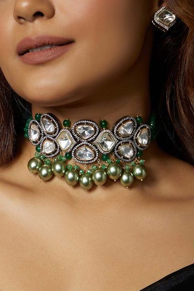 Joules By Radhika Green Antique Polki Necklace Set Online Shopping Melange Singapore Indian Designer Wear