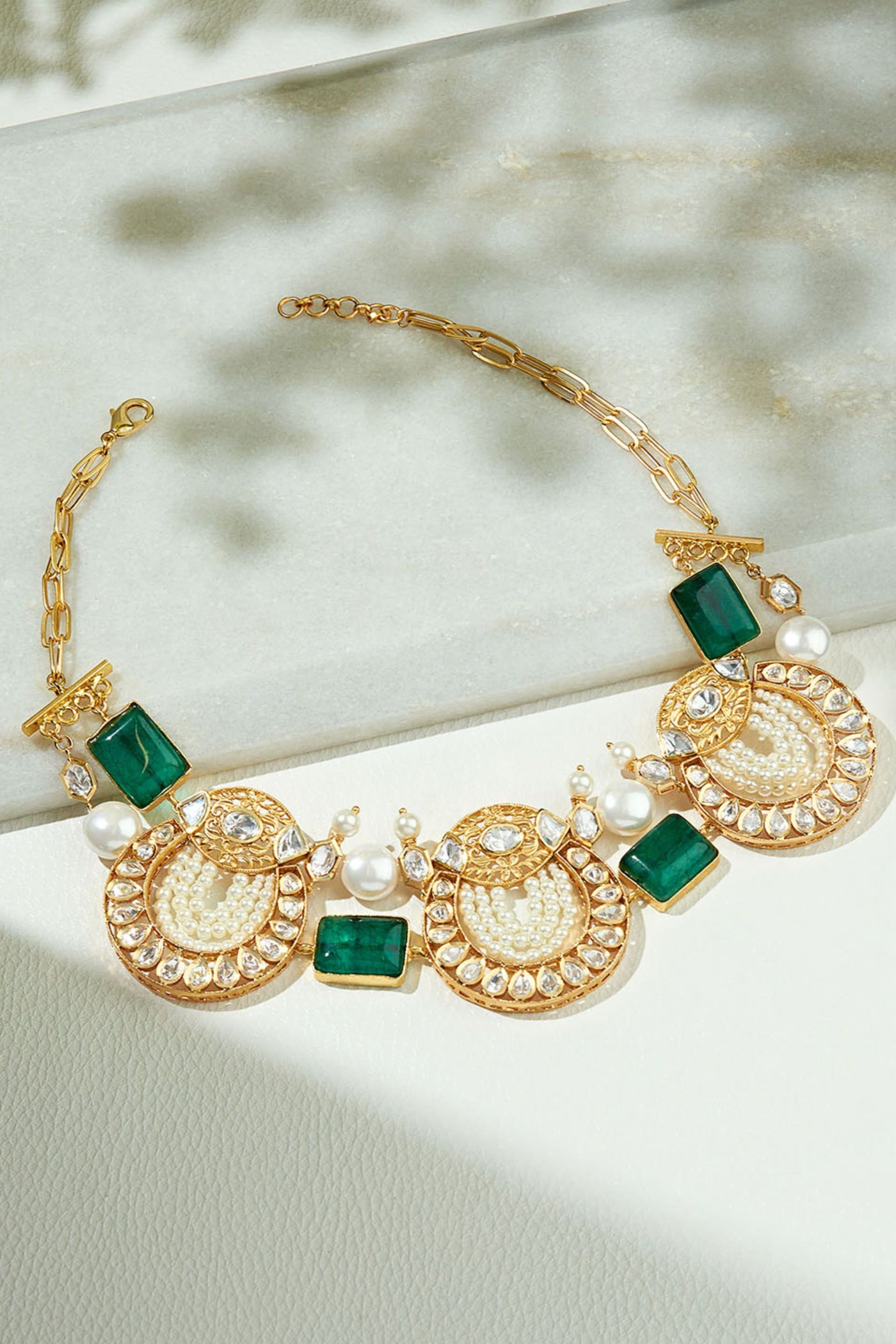 Joules by Radhika Green & White Polki Necklace jewellery indian designer wear online shopping melange singapore