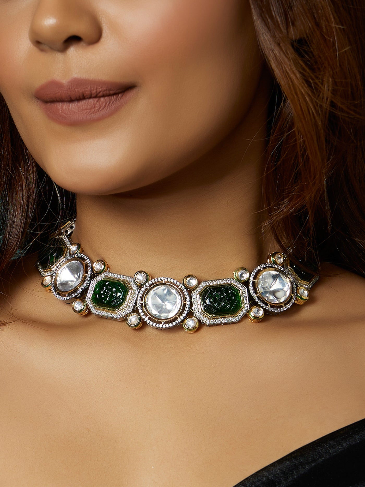 Joules By Radhika Antique Green Polki Necklace Online Shopping Melange Singapore Indian Designer Wear