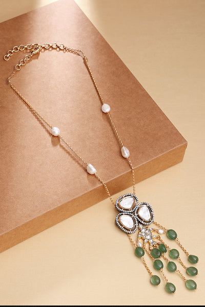 Joules By Radhika Antique Polki Green Long Necklace Online Shopping Melange Singapore Indian Designer Wear