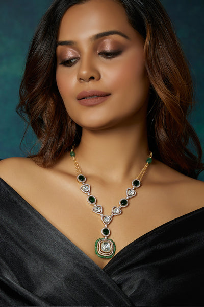 Joules By Radhika Royal Green Kundan Polki Necklace Online Shopping Melange Singapore Indian Designer Wear