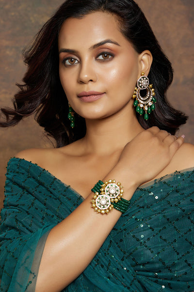 Joules by Radhika Alluring Green & Golden Polki Bracelet jewellery indian designer wear online shopping melange singapore