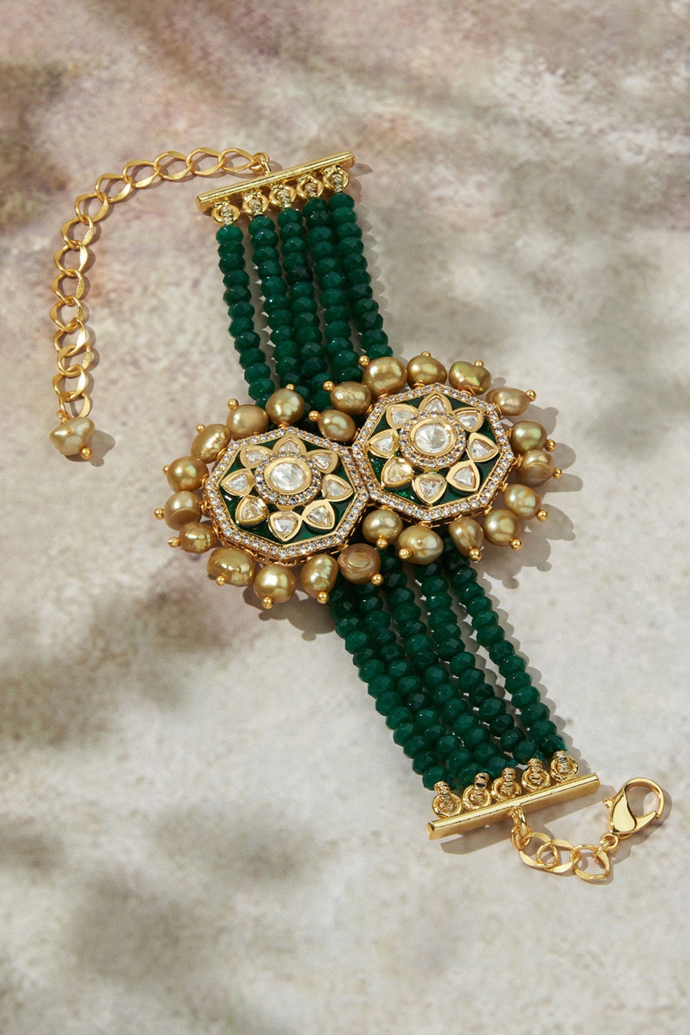 Joules by Radhika Alluring Green & Golden Polki Bracelet jewellery indian designer wear online shopping melange singapore