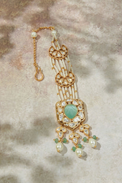 Joules by Radhika Alluring Green & White Maang Tikka jewellery indian designer wear online shopping melange singapore