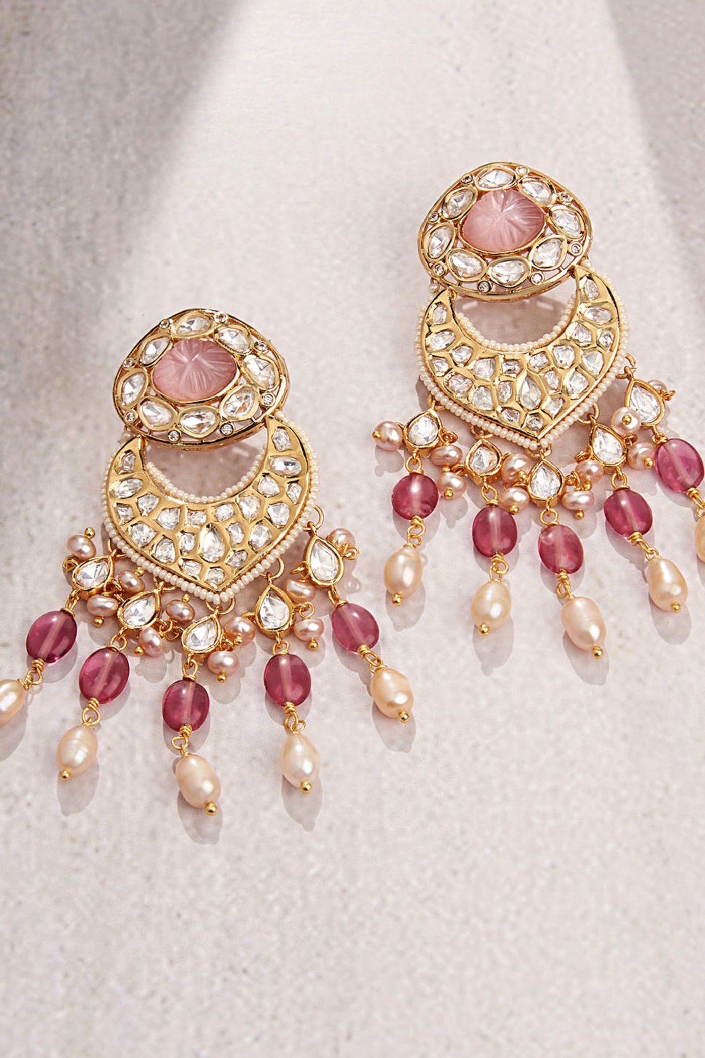 Joules by Radhika Alluring Pink Kundan Polki Earrings jewellery indian designer wear online shopping melange singapore