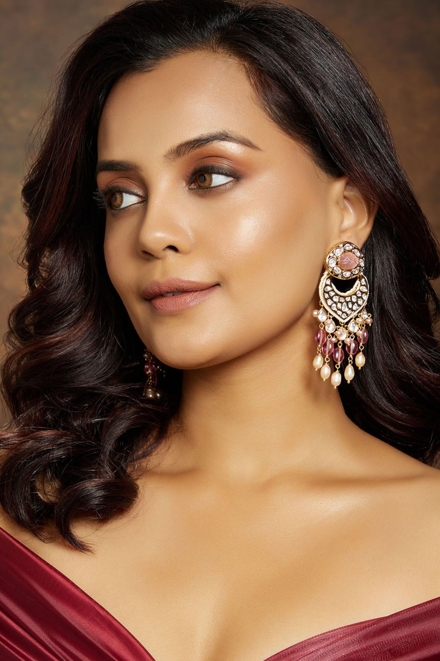 Joules by Radhika Alluring Pink Kundan Polki Earrings jewellery indian designer wear online shopping melange singapore