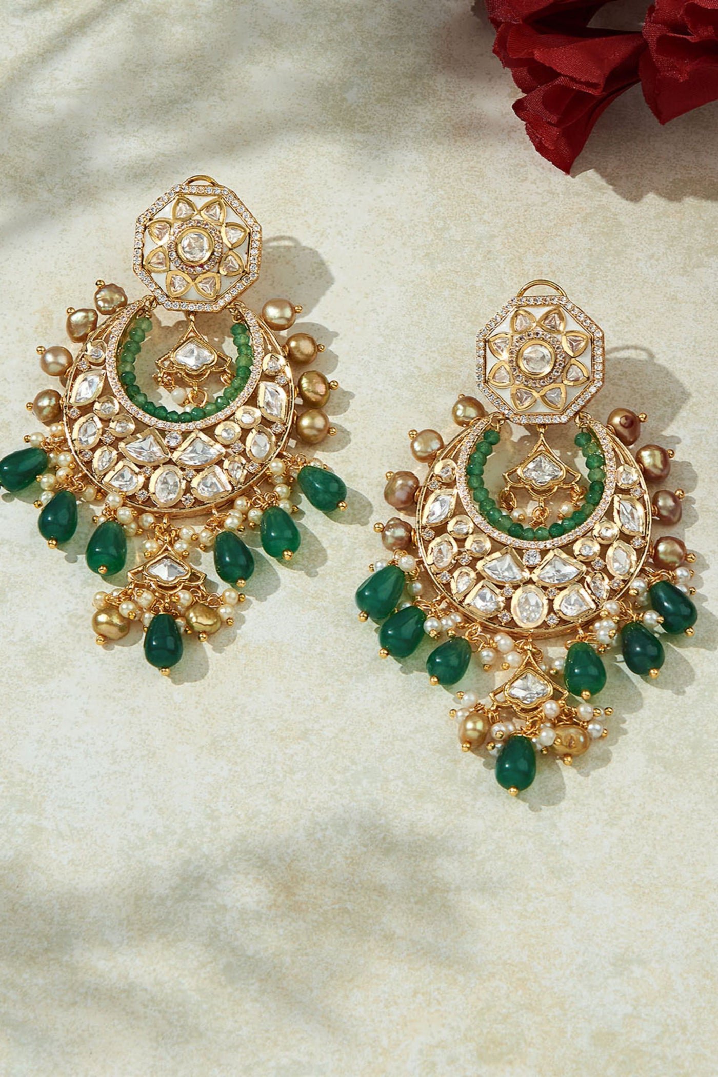 Joules by Radhika Antique Kundan Polki Chandelier Earrings jewellery indian designer wear online shopping melange singapore
